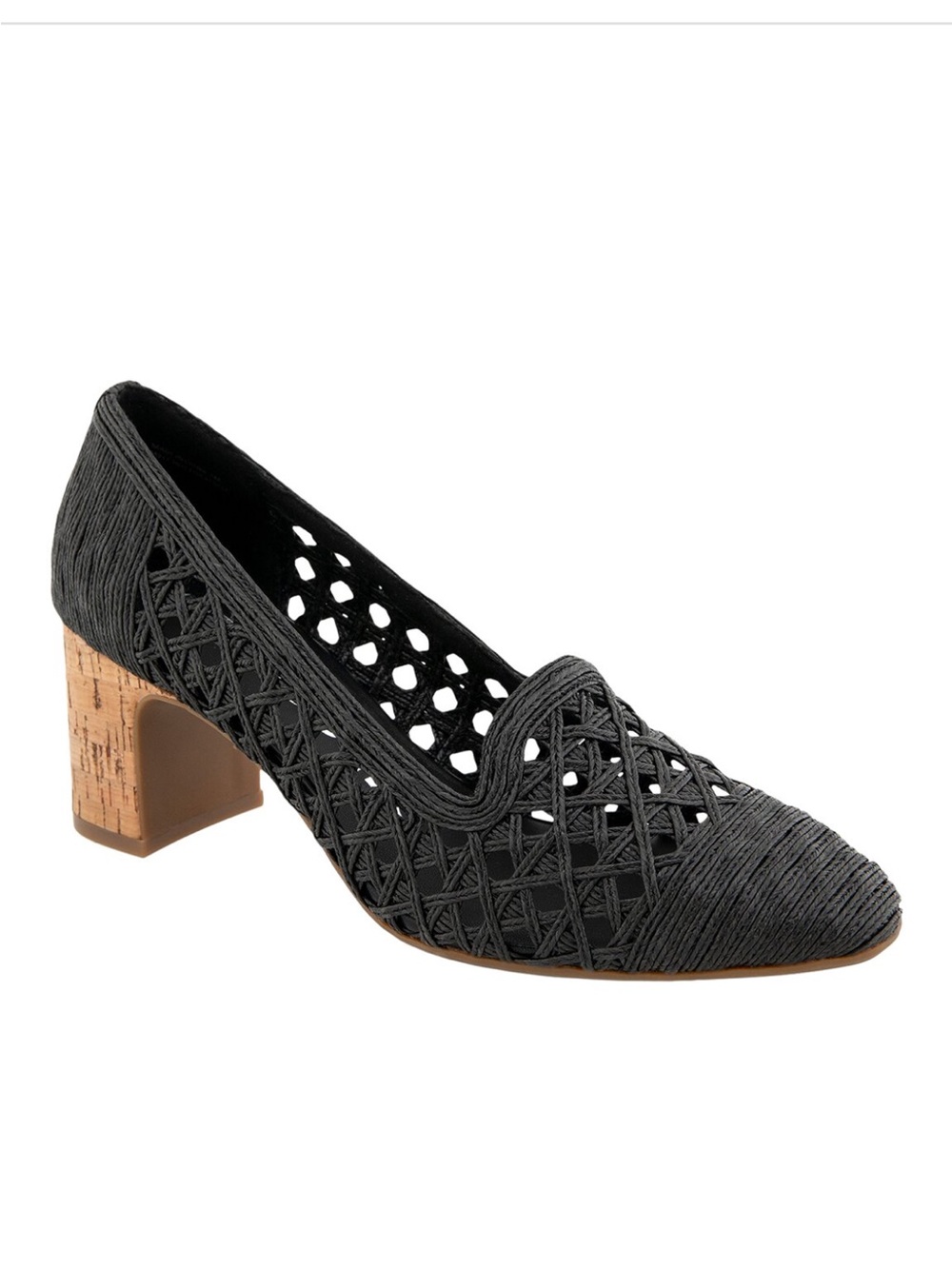 AEROSOLES Black Woven Cork Block Heel Pumps